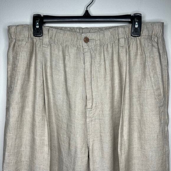 Tommy Bahama Women's Relax Tan 100% Linen Pants Large Button Zip Elastic Waist - Picture 2 of 12